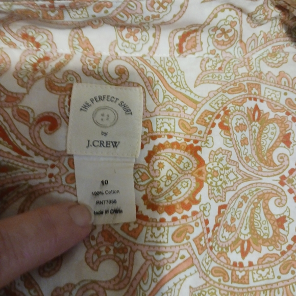 J Crew Orange Paisley Perfect Shirt - Picture 2 of 4